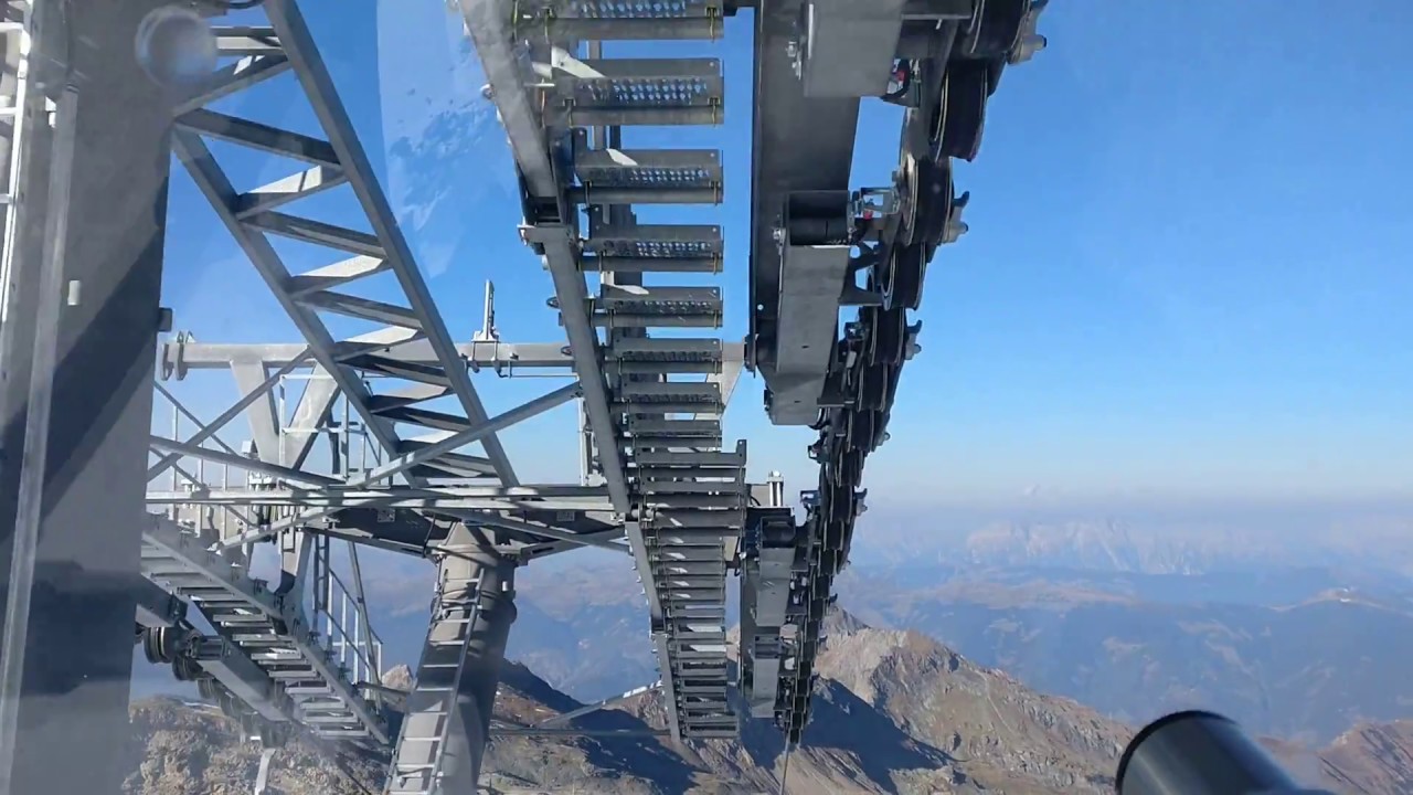 Ice peaks. Cable Car.  Alps mountain. Austria.