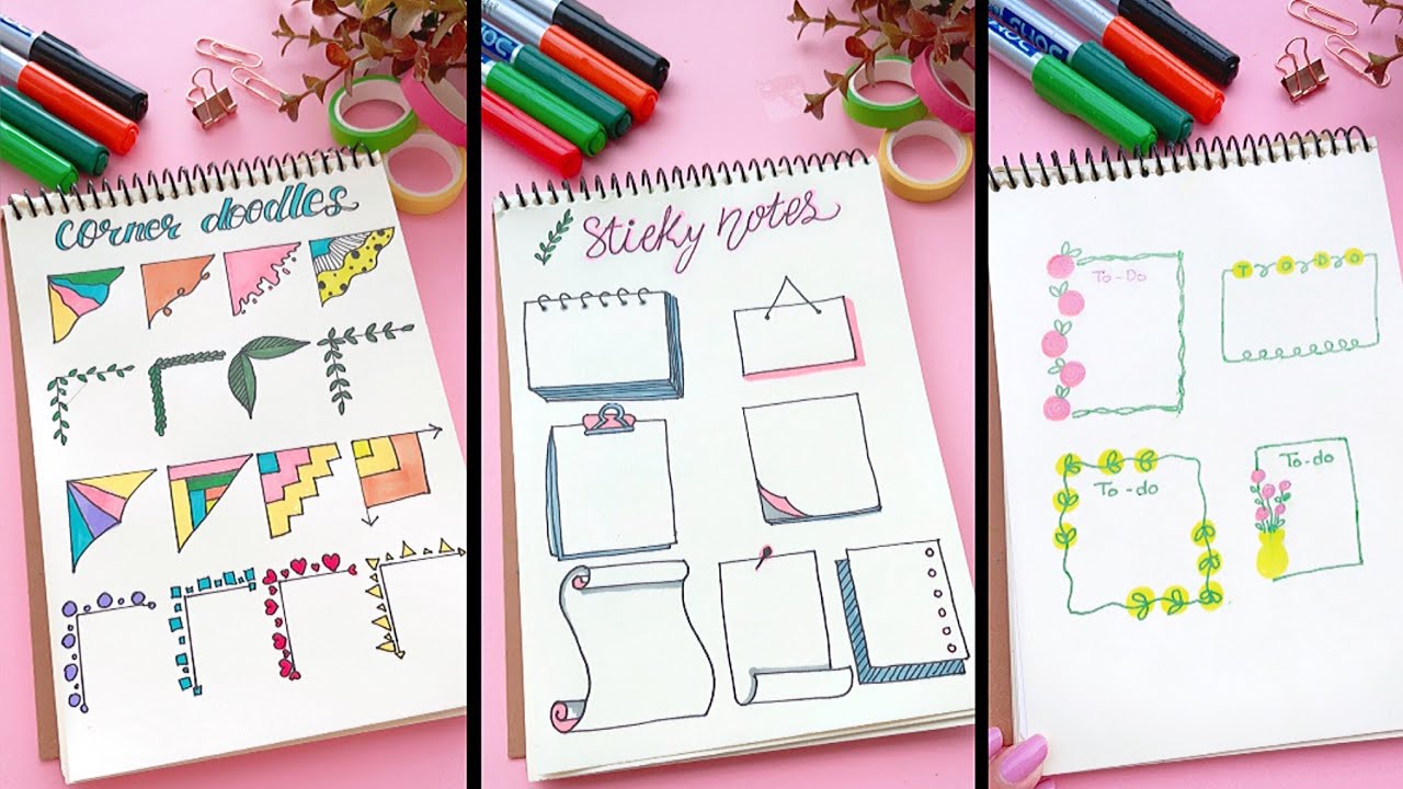 Sticky Notes Decorations, Doodle Fram & Assignment Front page Decorations idea 