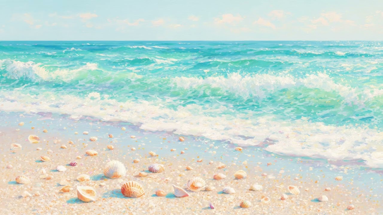 Sea Shells by the Beach TV Art 4K 🐚 Coastal Wallpaper, Calm Seaside Scene