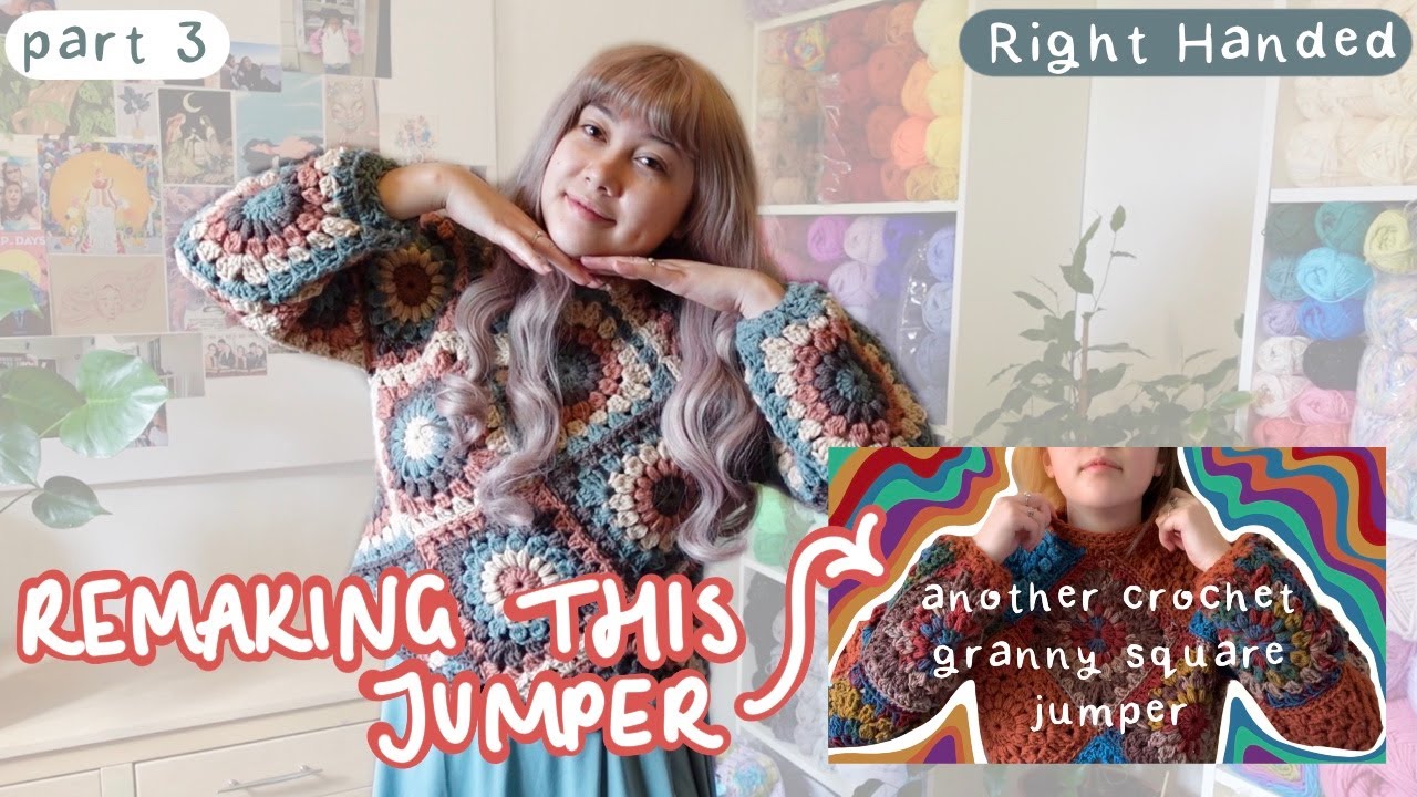How to finish the Crochet Sunburst Granny Square Jumper! (Right Handed Tutorial)