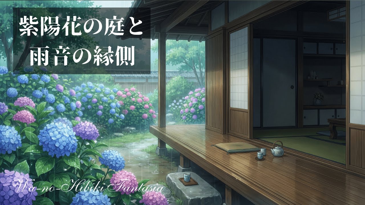 【集中BGM】紫陽花の庭と雨音の縁側 〜自律神経を整え頭がクリアになる作業用・勉強用BGM〜