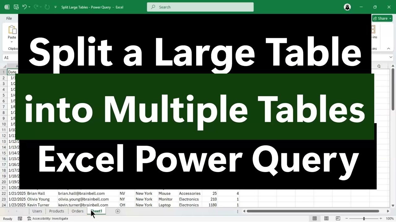 Очистка и организация данных Excel путем разделения таблиц с помощью Power Query.