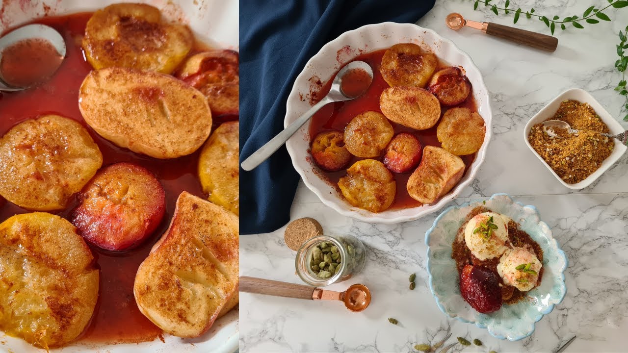 Roasted Fruit Dessert Recipe | Easy Dessert With Summer Fruits | Dessert With Roasted Fruit