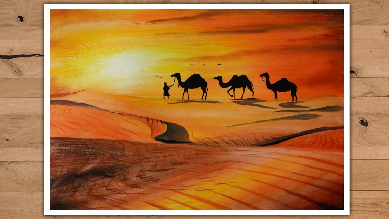 How to paint desert | Sunset | Poster Colour Painting