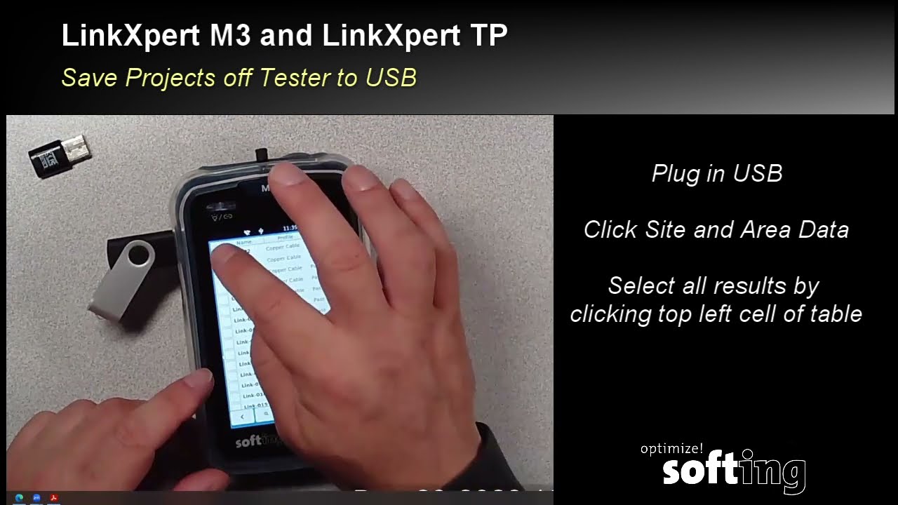 LinkXpert M3 and LinkXpert TP Save Projects from Tester to USB
