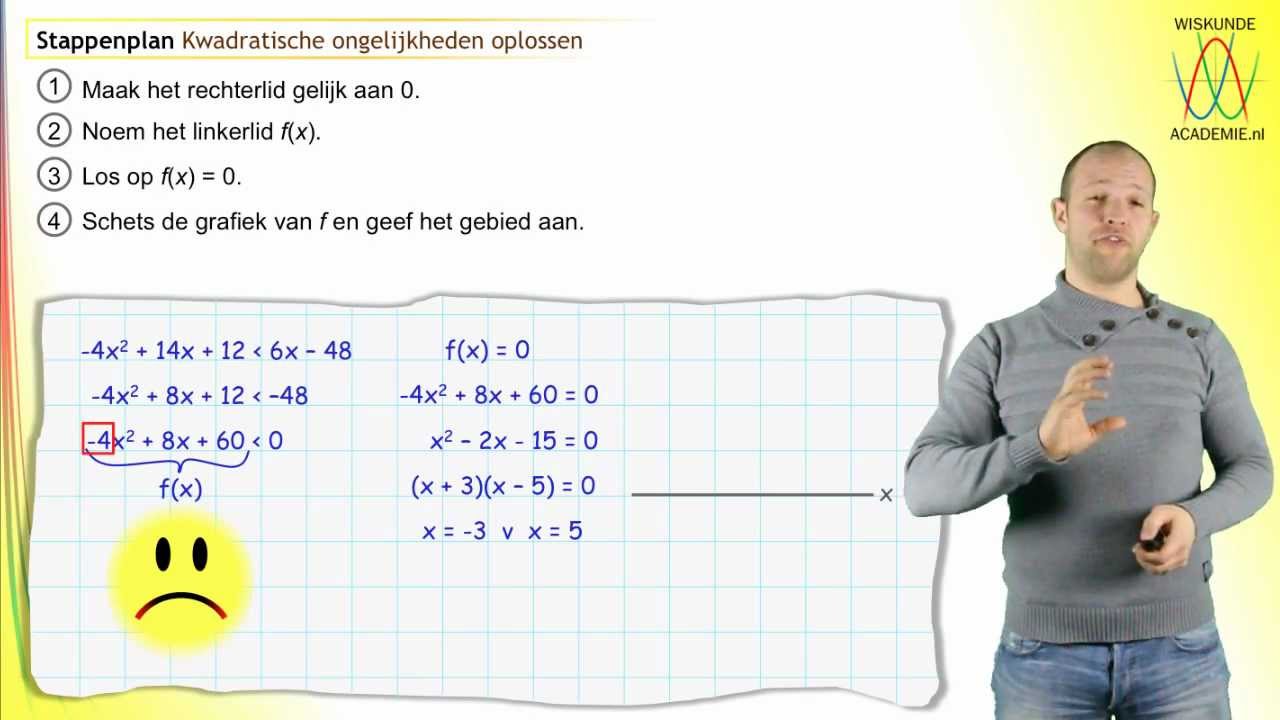Kwadratische ongelijkheden - ongelijkheden oplossen - stappenplan - WiskundeAcademie
