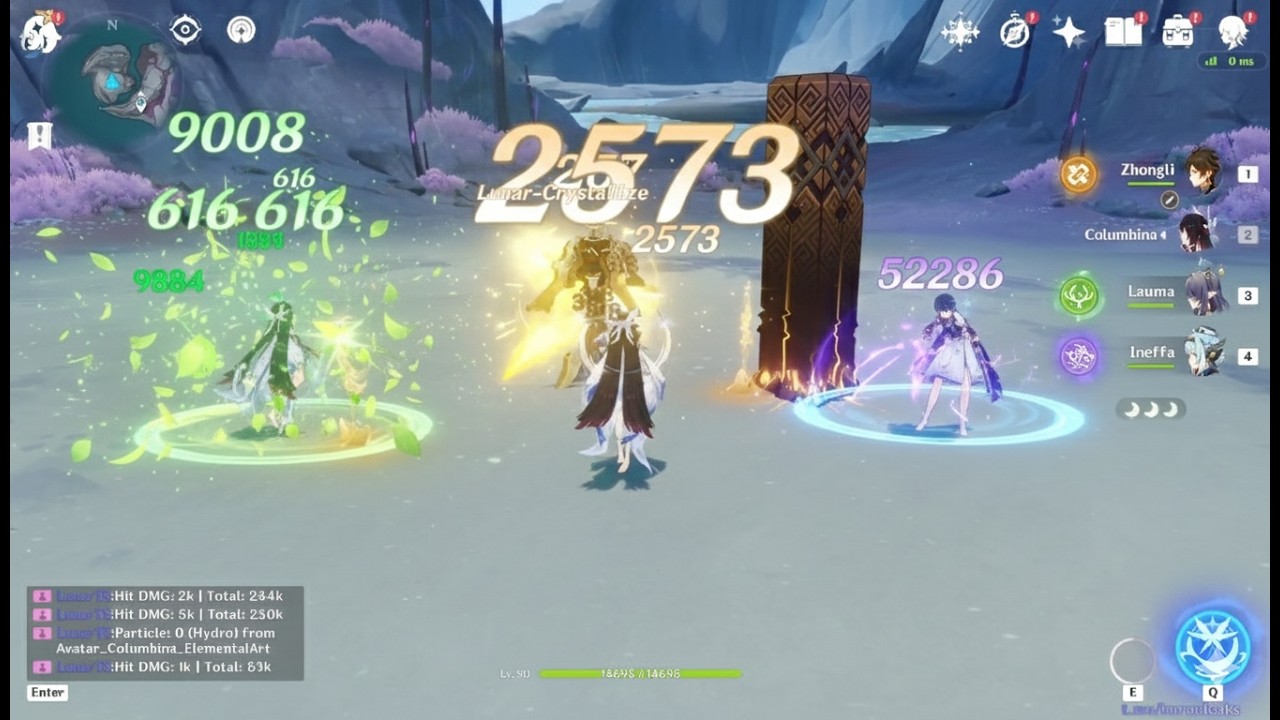 Lunar Crystallize, Bloom & Charged Showcase Columbina | Columbina Kit With Lunar Reactions #genshin