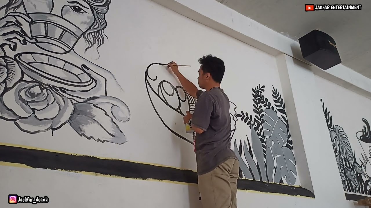 Part 2 | Lukis Mural Cafe Keren | Tema Hitam Putih | Bonanza Cafe Prajekan