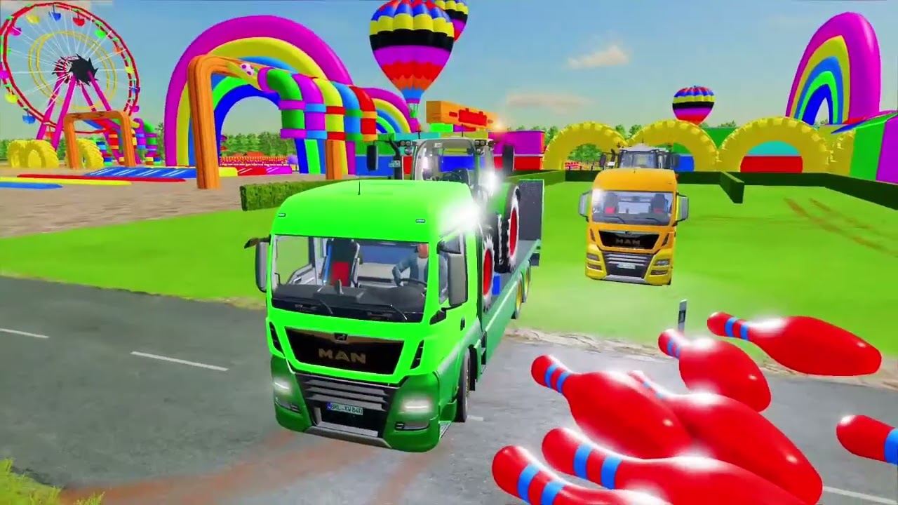 TRANSPORTING ALL COLOR OF MINI TO BIG POLICE CARS, AMBULANCE WITH TRUCKS !! Farming Simulator 