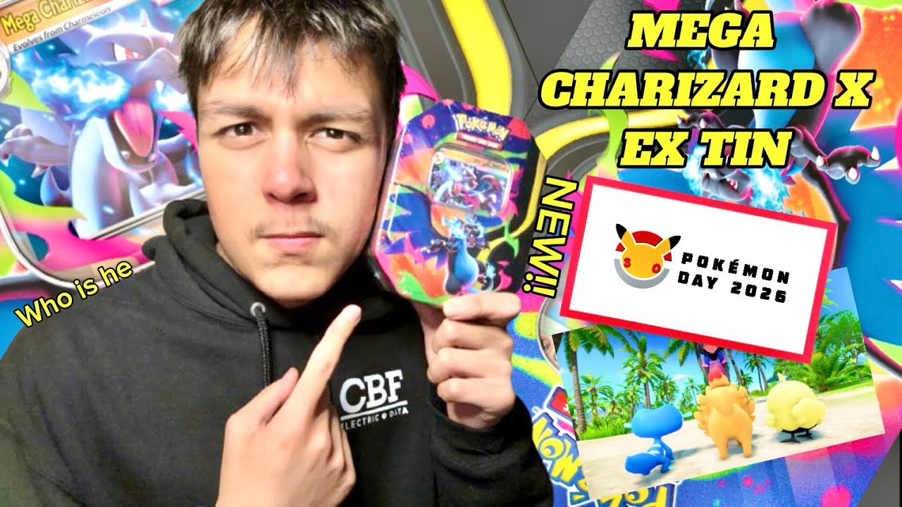 OPENING THE NEW MEGA CHARIZARD X EX TIN ON POKEMON DAY (happy late Pokemon day )