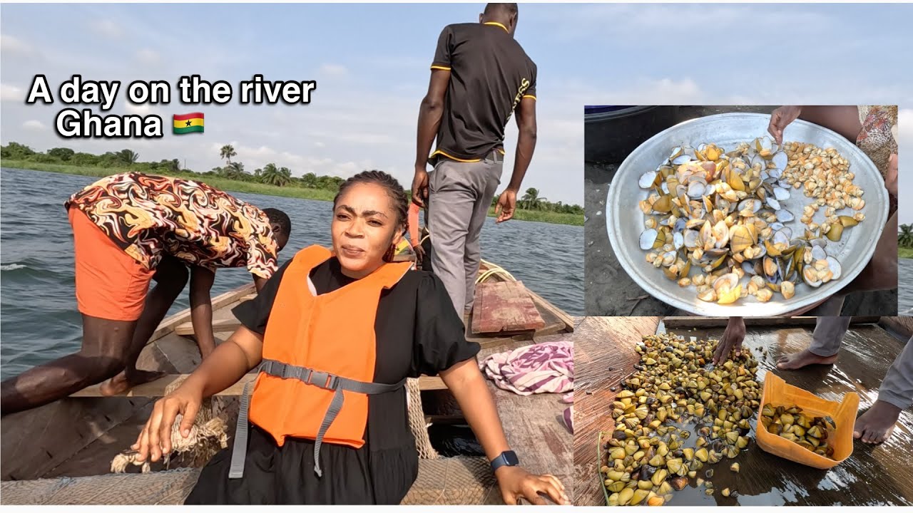 Catching Clams from River Volta , Ghana's Biggest river from scratch || African Village life