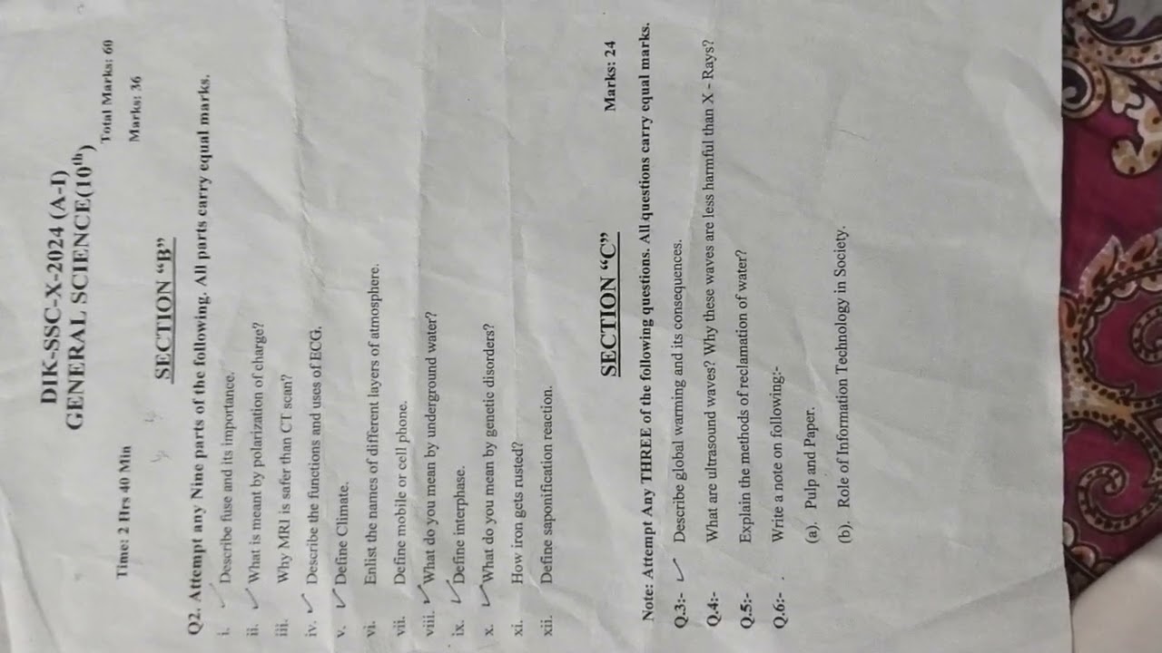 General  Science (Annual-1) paper 10th BISE DIKHAN KPK 06/05/2024