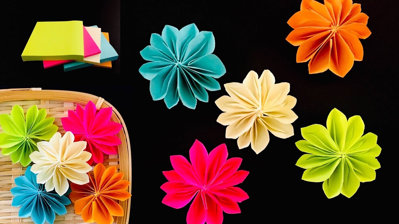 Origami Flower - Chrysanthemum - Sticky Note Origami, Origami with sticky notes, Origami easy, Diy