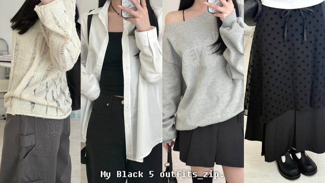 ⟡LOOKBOOK ִ ໋ . ☘︎ ˖꙳봄과 여름 무채색 룩북_5 outfits | 헬레네 파리스 • HELENE PARIS | 데일리룩 봄코디 개강룩 대학생코디 무채색룩 빅백 추천