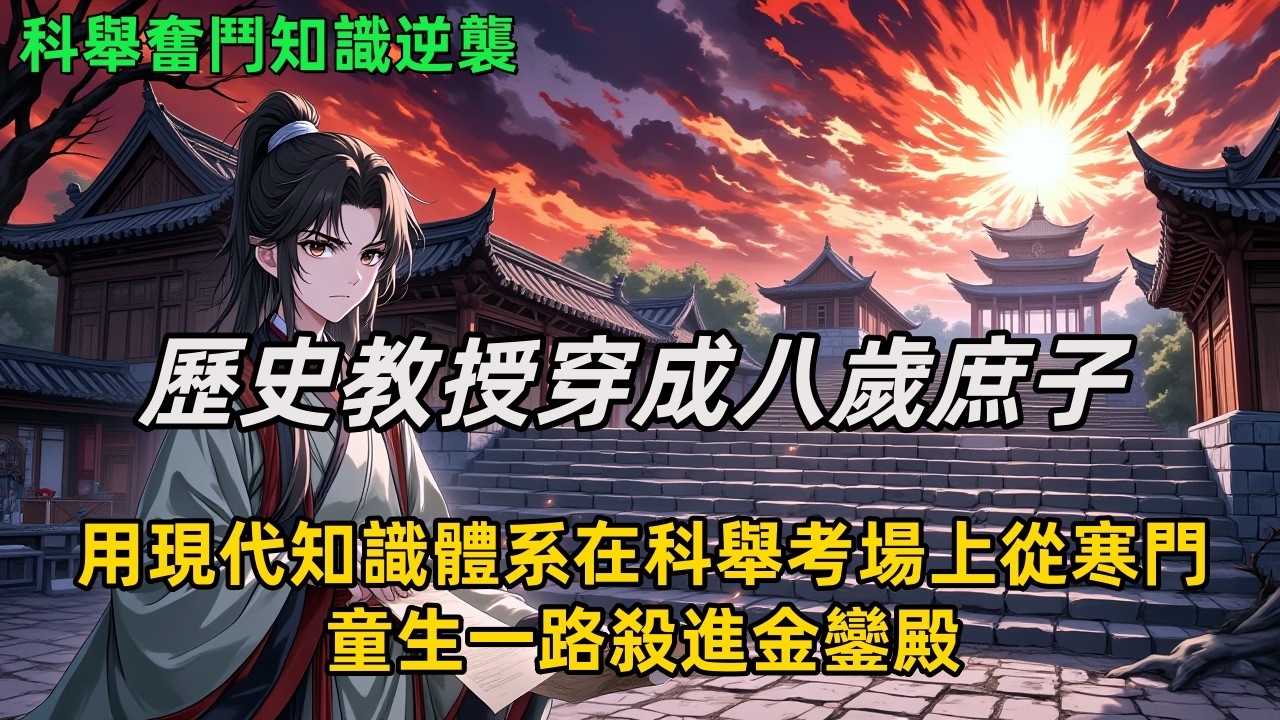 《歷史教授穿成八歲庶子，用現代知識體系在科舉考場上從寒門童生一路殺進金鑾殿》遭陷害的侯府嫡子金蟬脫殼，改名赴揚州。六歲孩童以現代知識降維打擊古代考場，從科舉最底層殺出逆天改命之路。
