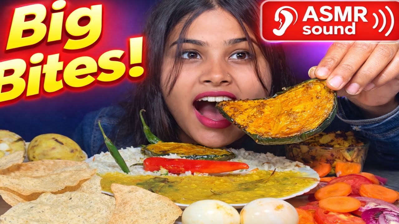 BIG BITES ASMR 😍 Aalu Bharta,Egggs Bharta,Rice & Dalcha | No Talking Eating Sounds