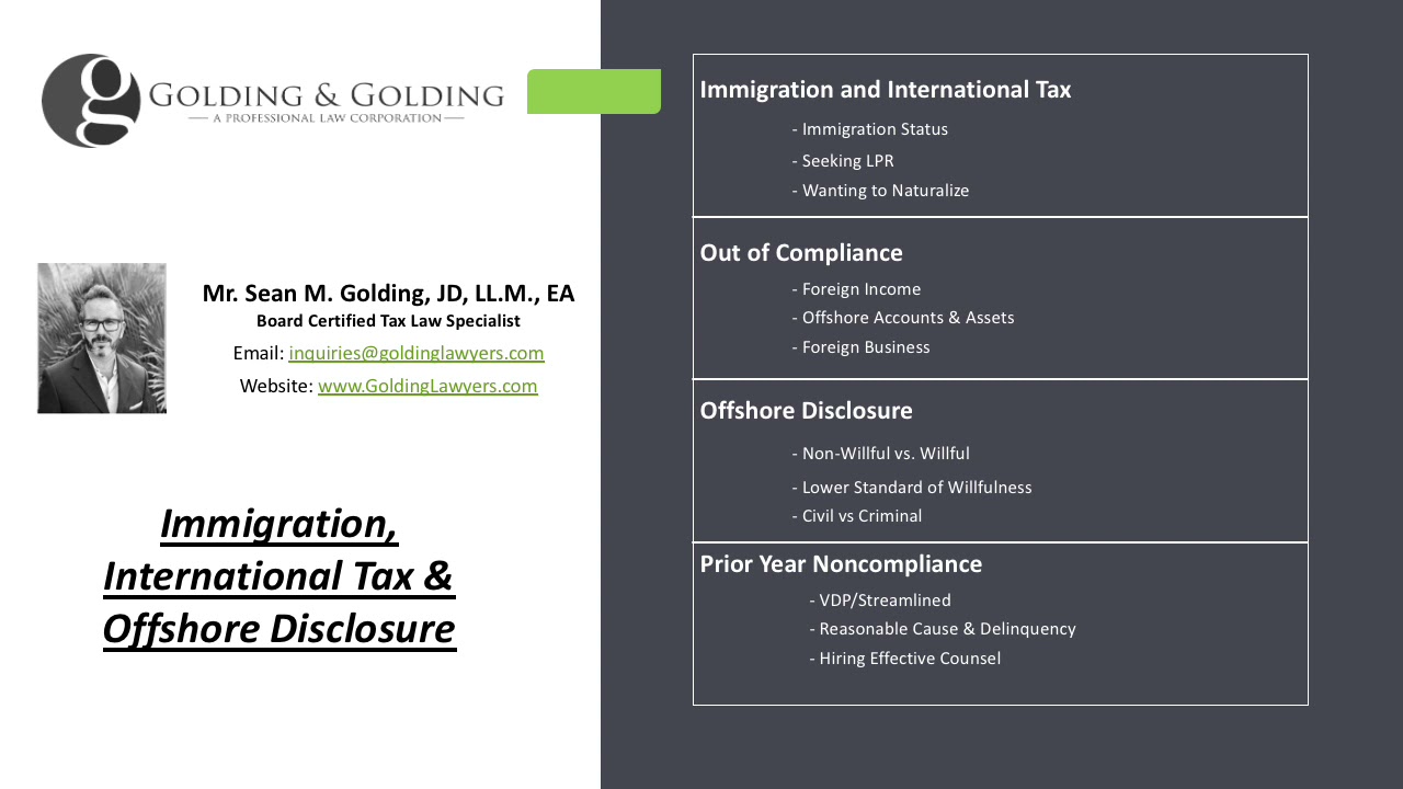 Immigration, Offshore Disclosure & International Tax: An Introduction