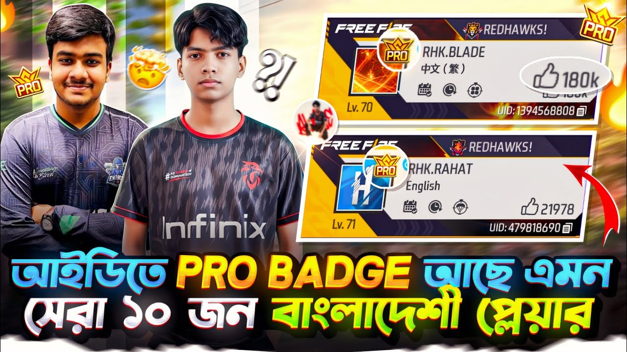 আইডিতে Pro Badge আছে এমন সেরা ১০ জন বাংলাদেশী E-Sports প্লেয়ার 😱|| RHK BLADE in   Garena Free Fire 