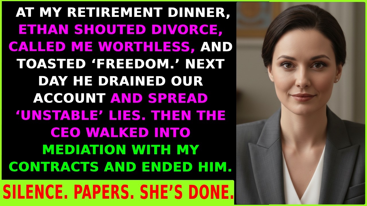 MY HUSBAND DEMANDED A DIVORCE AT MY RETIREMENT DINNER — UNTIL THE CEO SHOWED HIM WHAT I REALLY OWNED