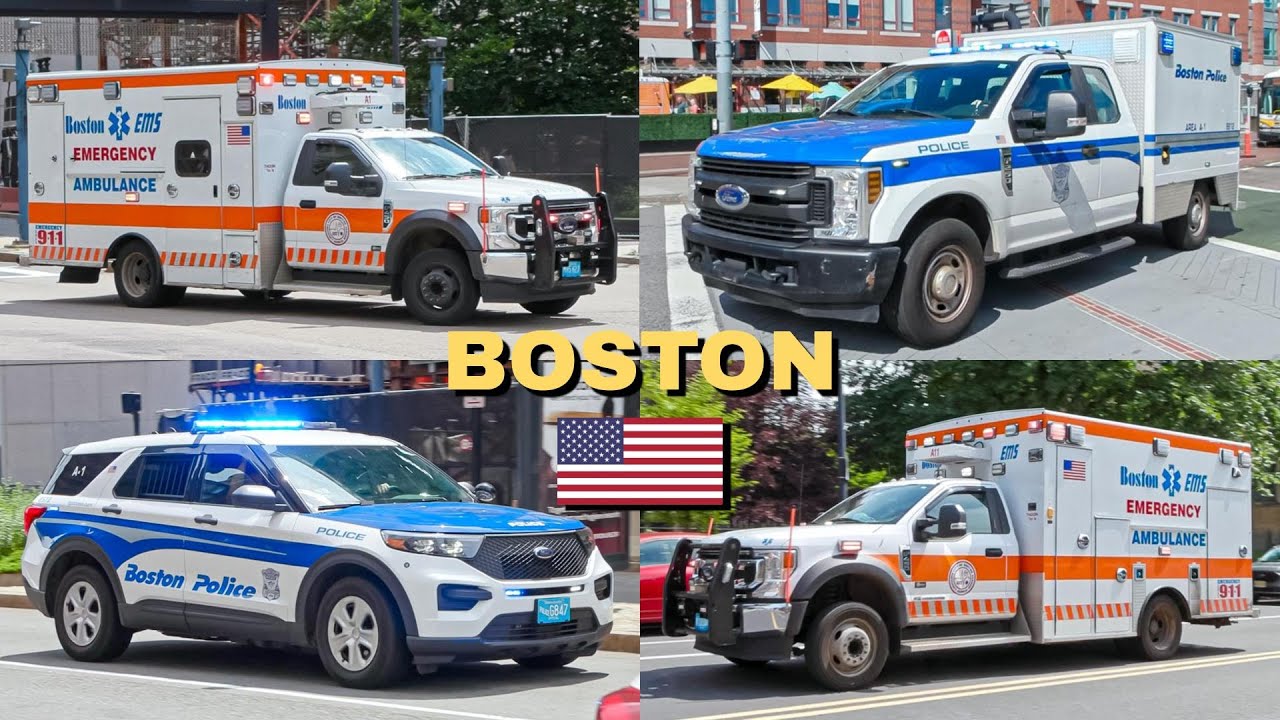 Boston | EMS Ambulances, Police Department Patrol Car & Prisoner Transport Unit Responding