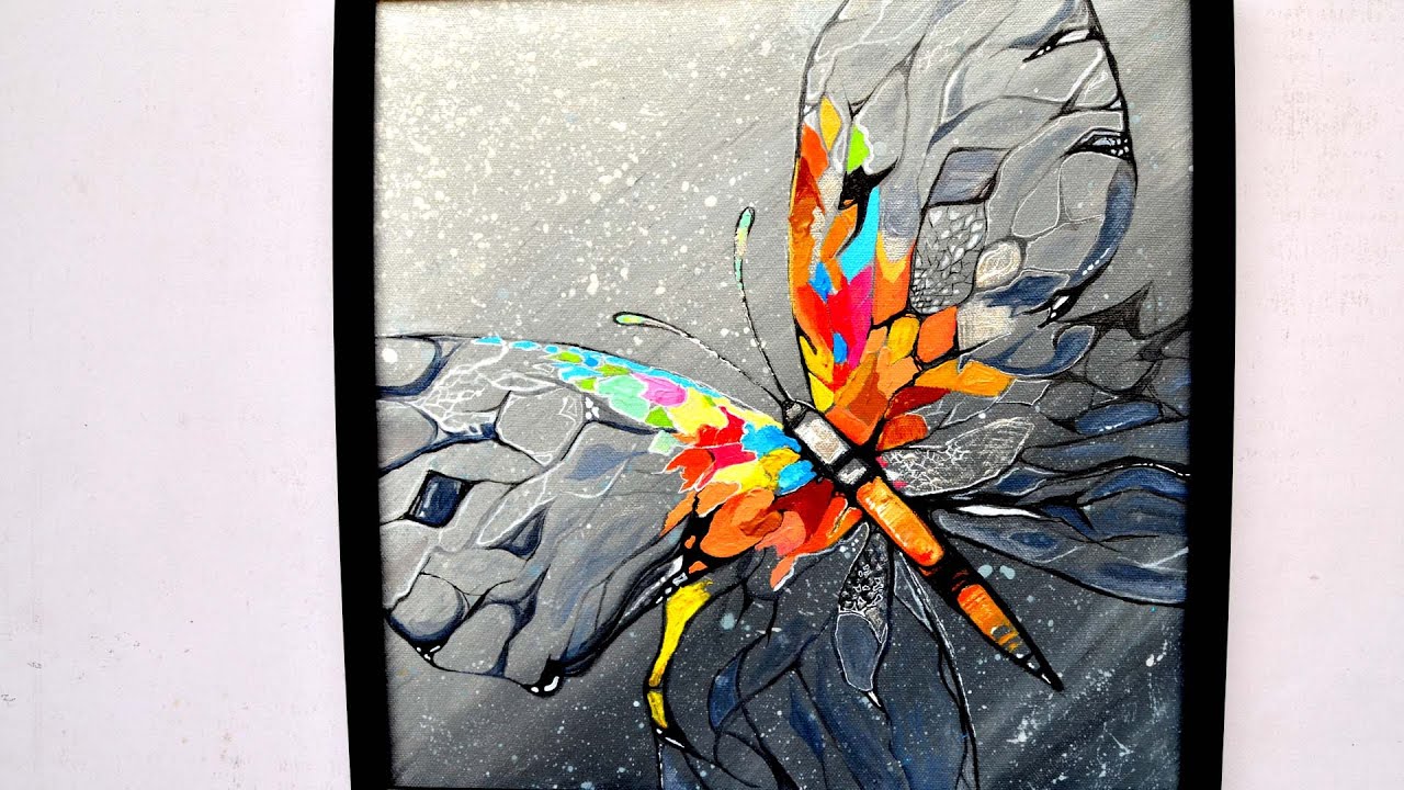 Abstract Acrylic Painting / Butterfly on Canvas / Easy Painting Tutorial for Beginners