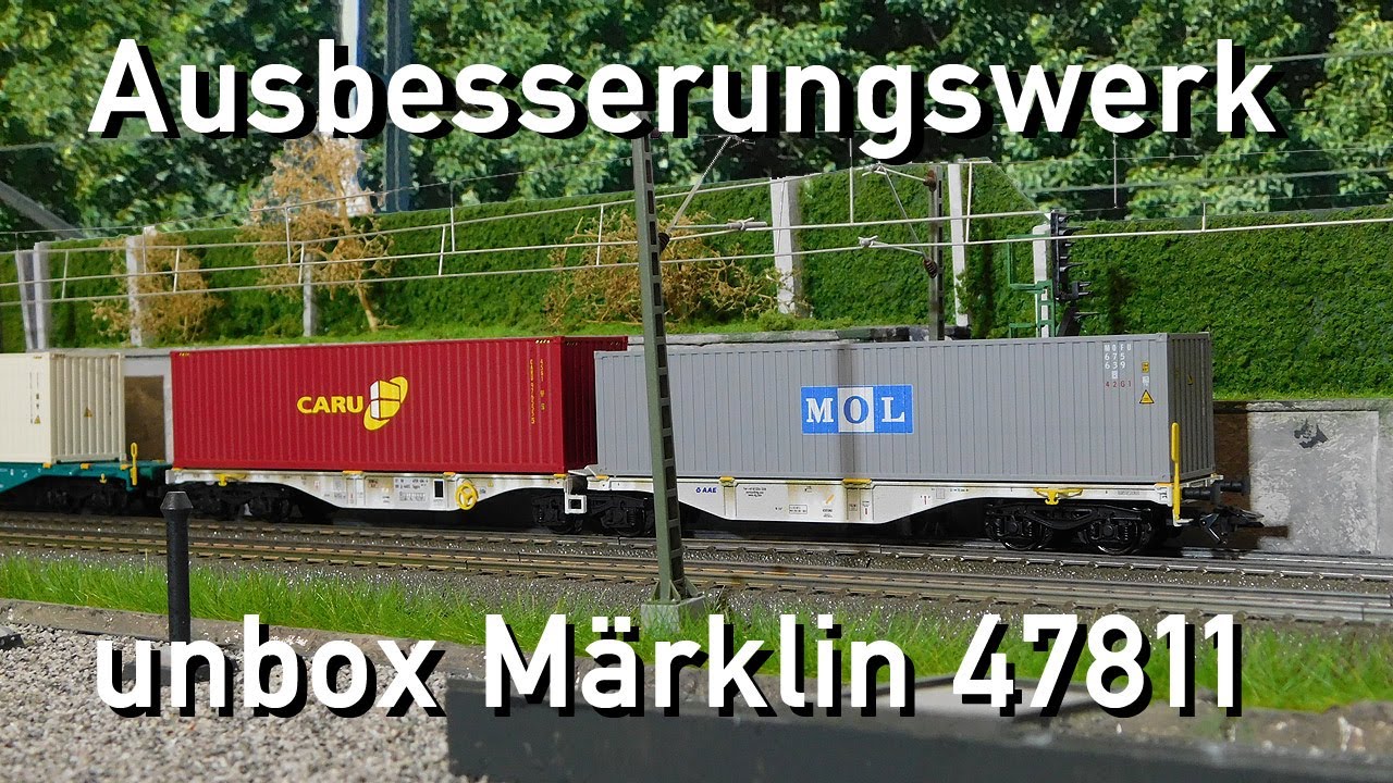 Ausbesserungswerk H0 M&auml;rklin unbox 47811 Doppel-Containertragwagen Bauart Sggrss 80 Neuheit