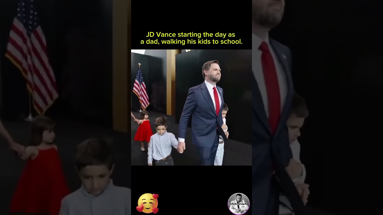 JD Vance starting the day as a dad, walking his kids to school.