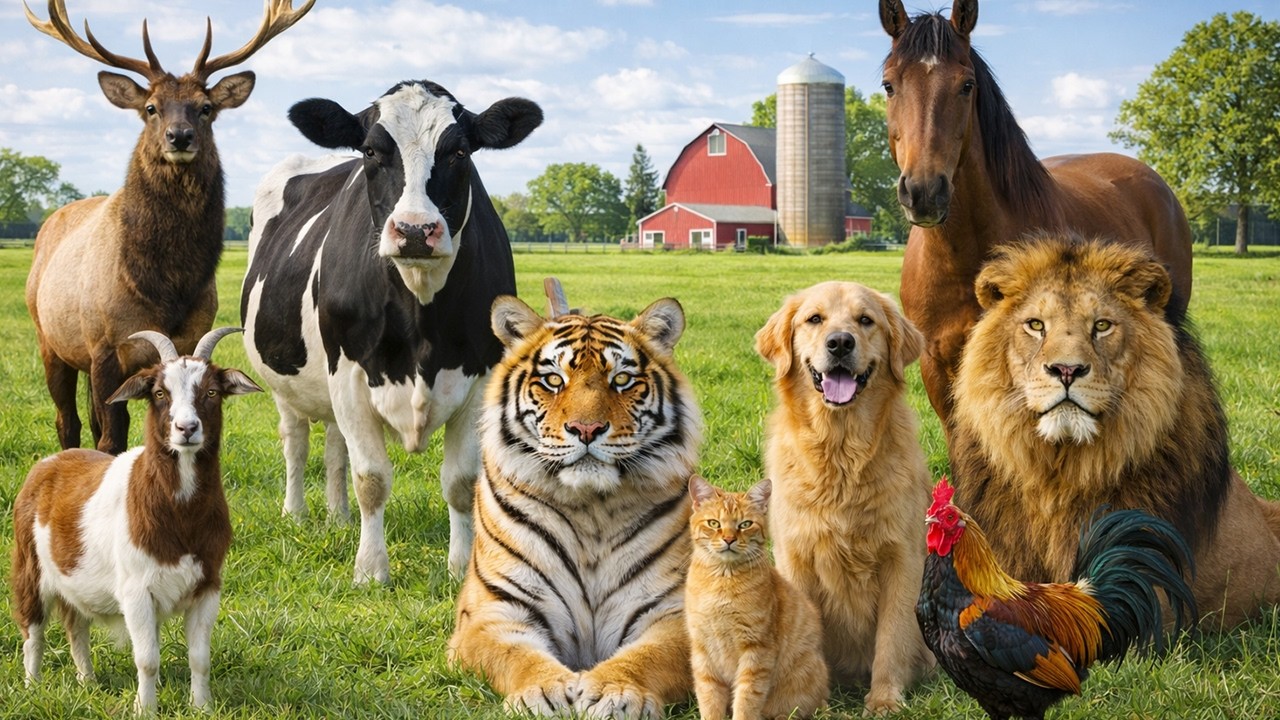 Beautiful Farm Animal Sounds 4K: Goat, Turkey, Goose, Buffalo, Alpaca, Peacock, Donkey – Cute Video