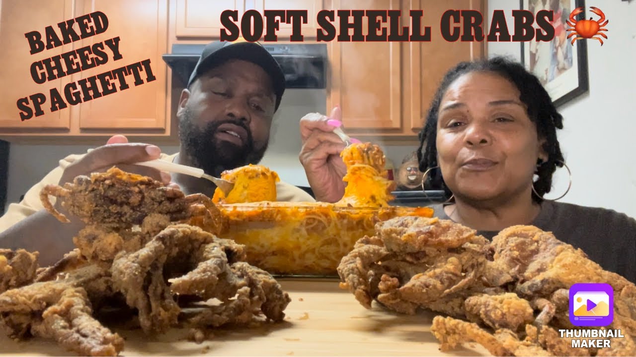 SOFT SHELL CRABS 🦀 | BAKED CHEESY SPAGHETTI | MUKBANG 