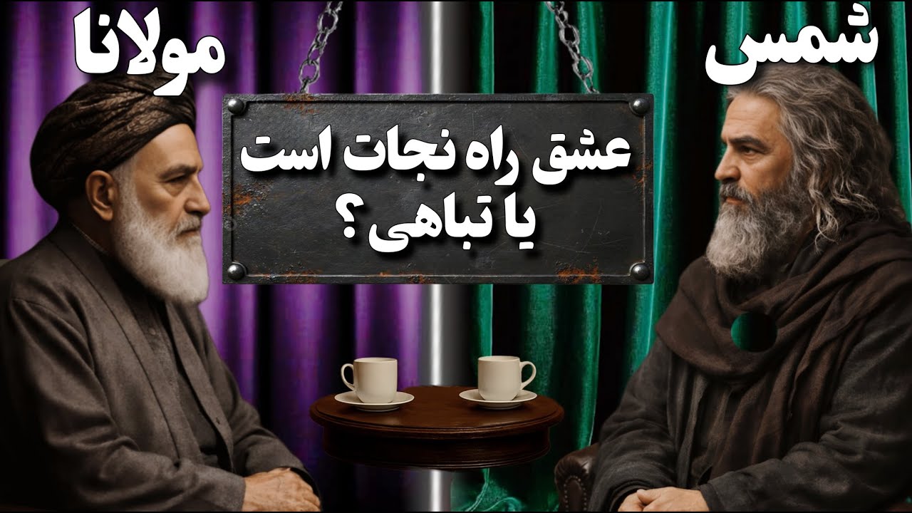 مناظره مولانا جلال‌الدین بلخی در برابر شمس تبریزی | عشق، نجات است یا تباهی؟