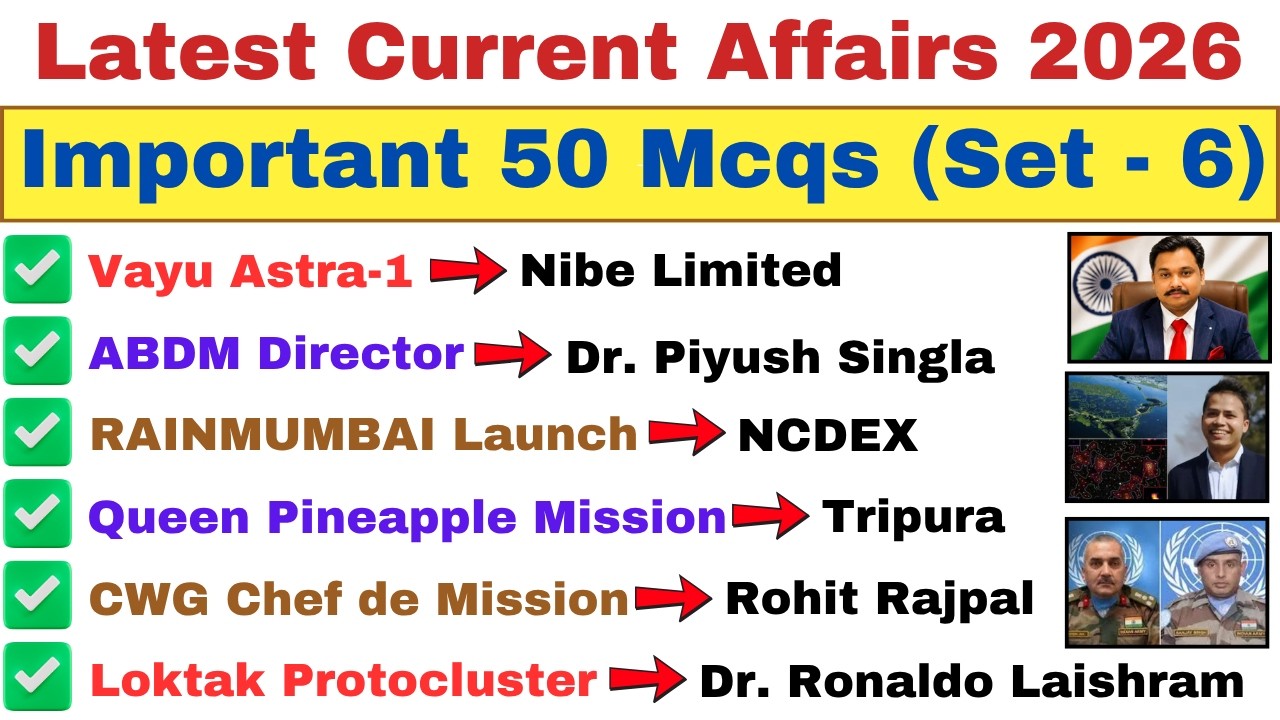 Latest Current Affairs 2026 | Top 50 Most Important MCQs (Set 6)