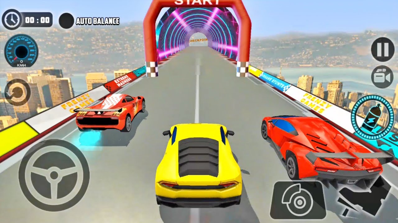 Impossible Car Tracks 3D - Yellow Lambo Driving Simulator Stunts Multiplayer Mode - Android Gameplay