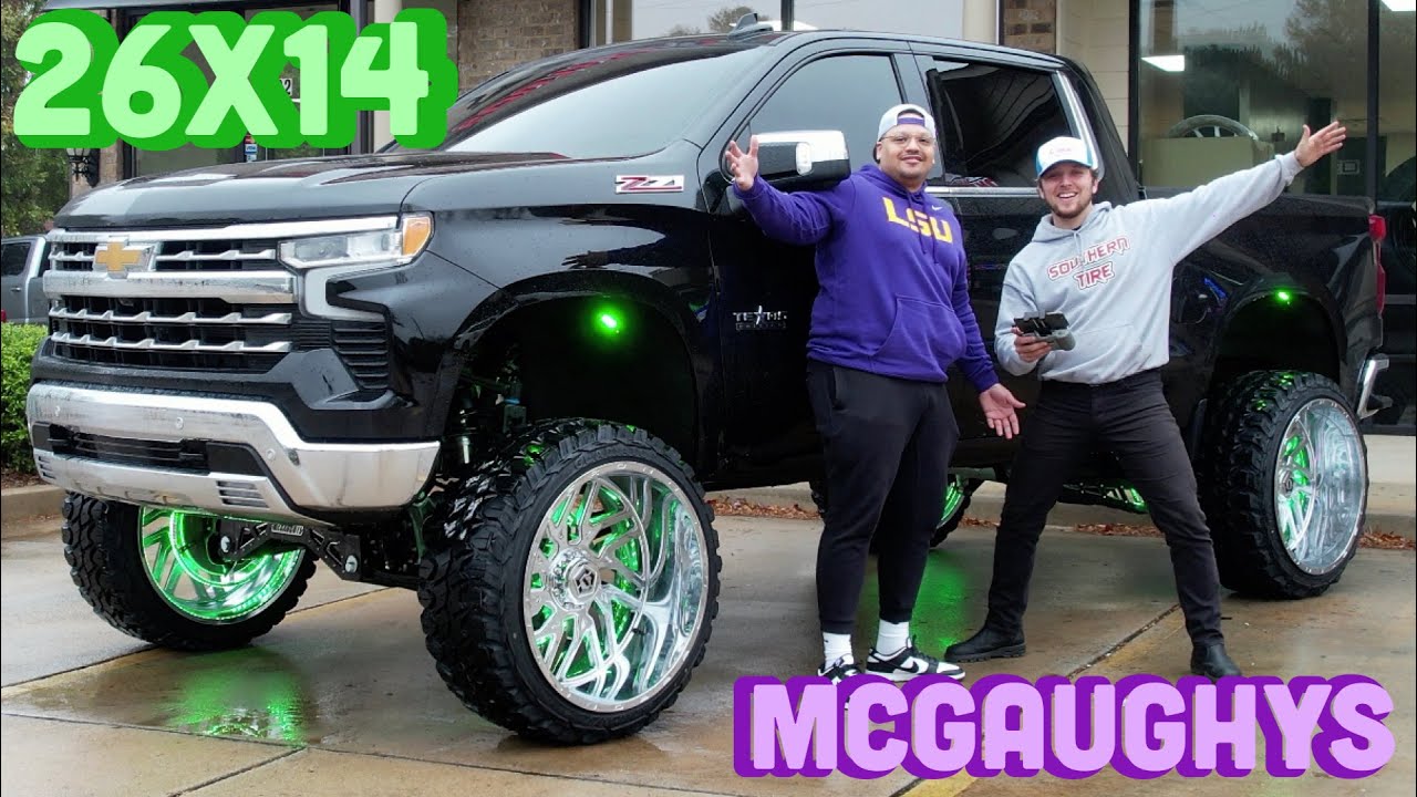 ROADTRIP FROM LOUISIANA! Our FIRST 2022 Chevy 1500 on a Mcgaughys 7-9 and 26x14s, with cutting!