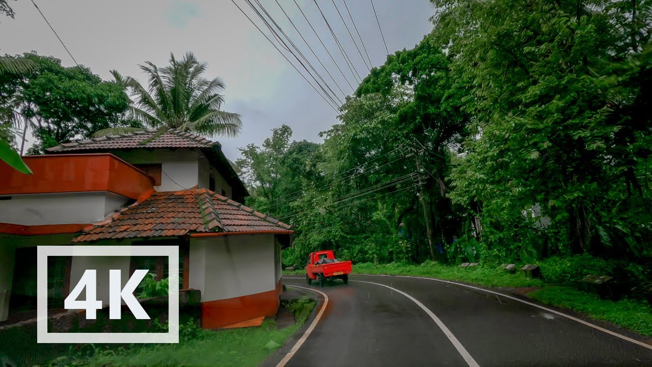 Driving in Rain | Countryside of Kerala | Binaural Sounds for Relax