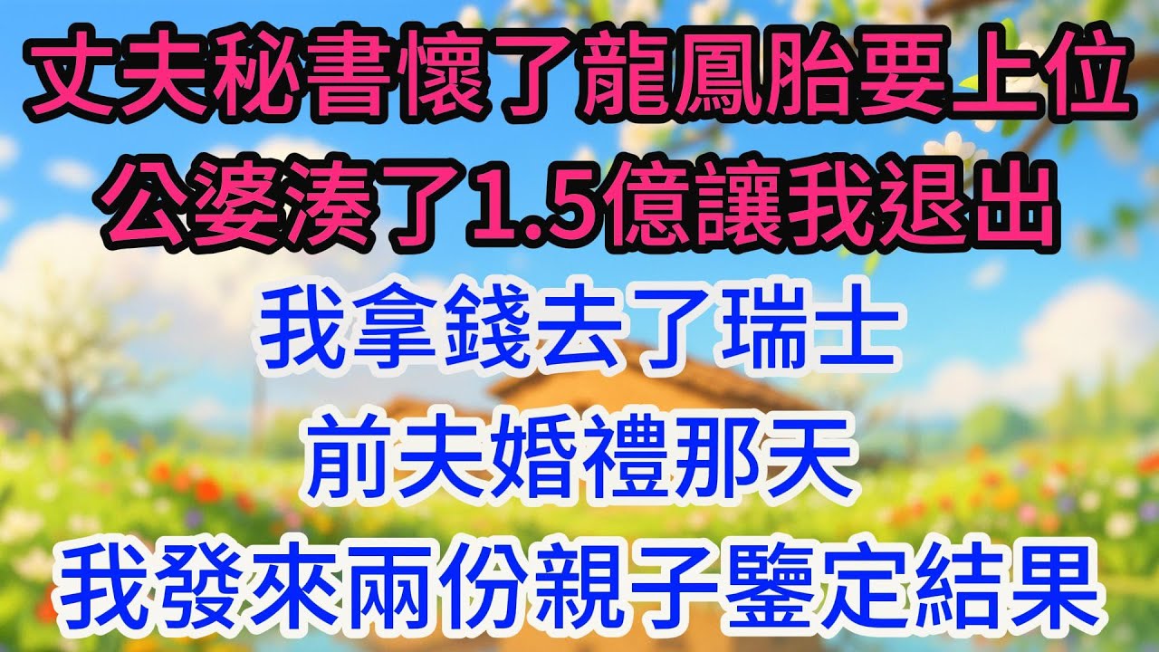 丈夫秘書懷了龍鳳胎要上位，公婆湊了1.5億讓我退出，我拿錢去了瑞士，前夫婚禮那天我發來兩份親子鑒定結果