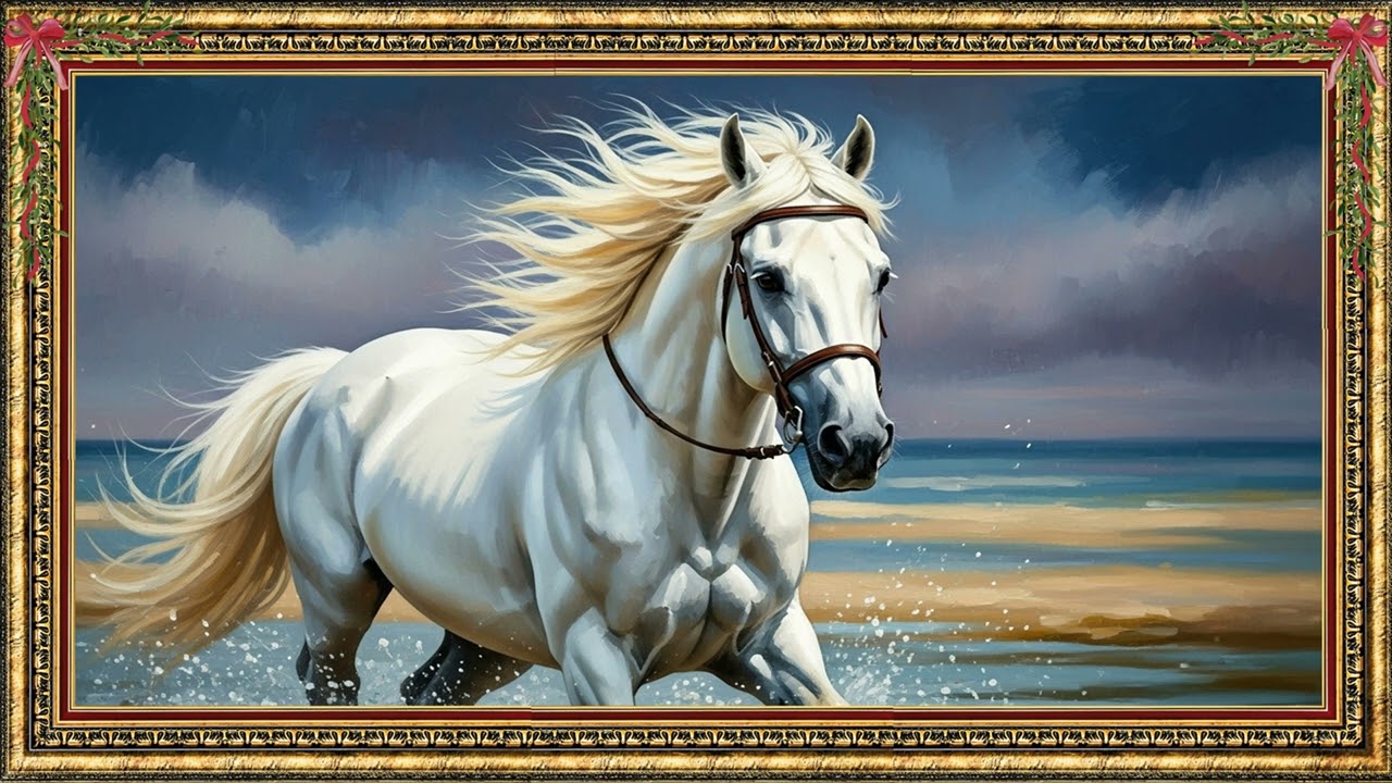 Horse Life on a Vintage TV Frame 📺 Calm Countryside Horses for Home & Caf&eacute; Decor