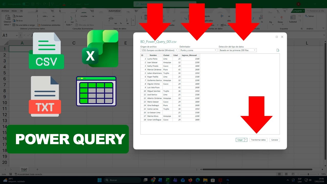 Cargando Datos al Editor de Power Query: TXT, Tablas, CSV y Archivos Excel