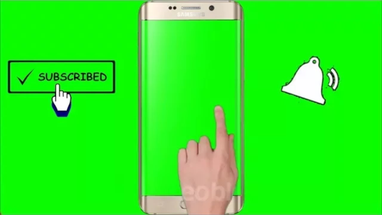 (No Copyright)Green screen intro templates with bell icon subscribe button Hand, Mobile