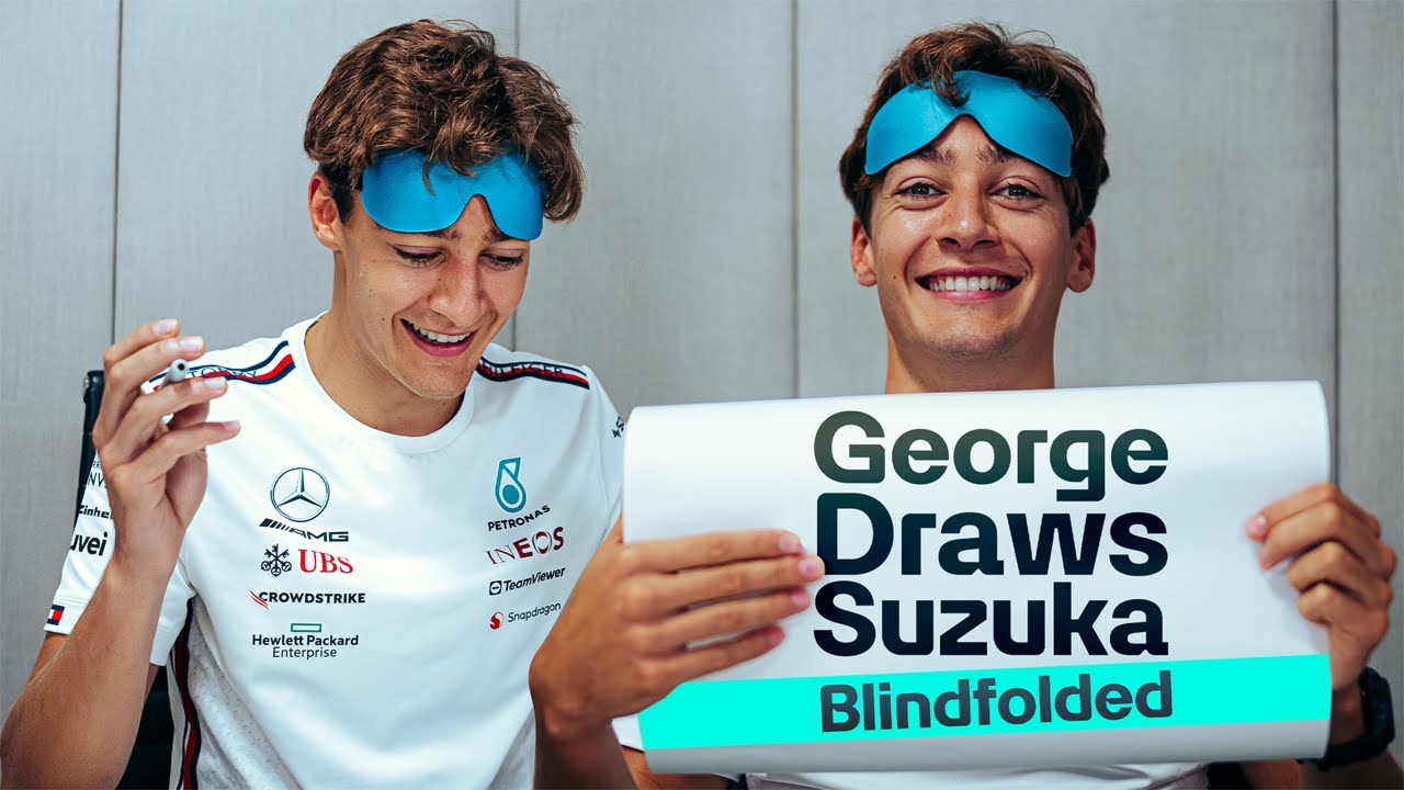 George Russell Draws Suzuka F1 Track....BLINDFOLDED?!