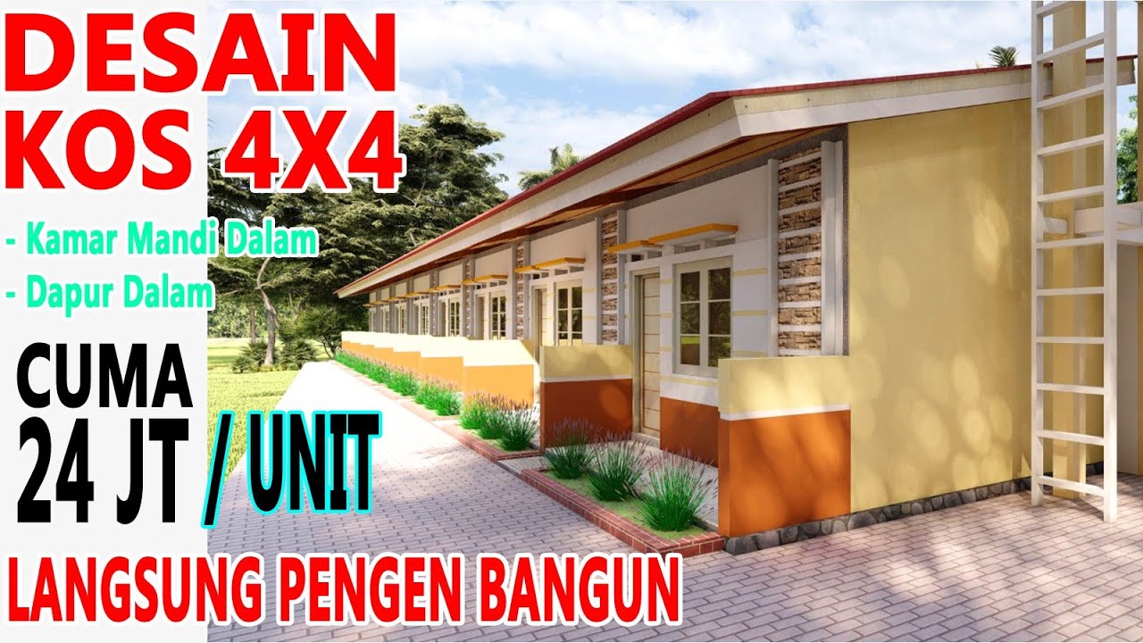 DESAIN KOS KOSAN 4X4 M || Kamar Mandi Dalam, Dapur Dalam, Ruang Tunggu Tamu & Teras