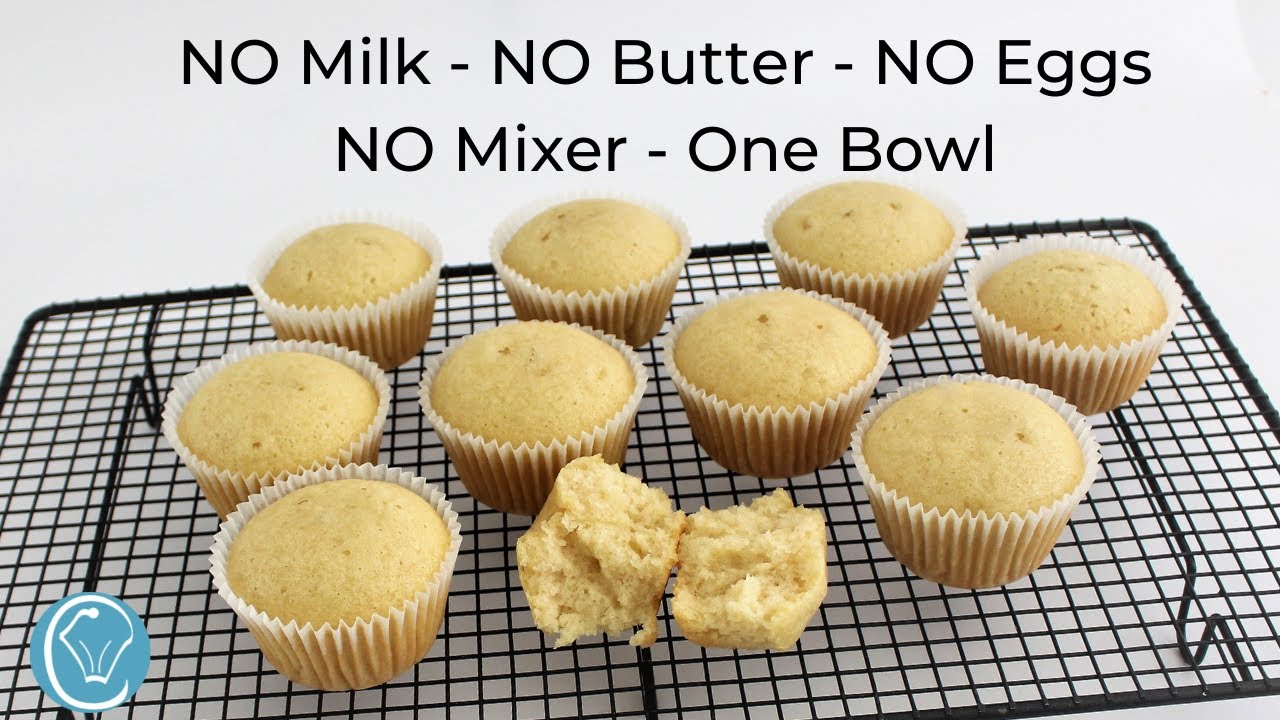 Crazy Vanilla Cupcakes NO Milk NO Egg NO Butter NO Mixer ONE Bowl! Dairy Free Vegan Eggless