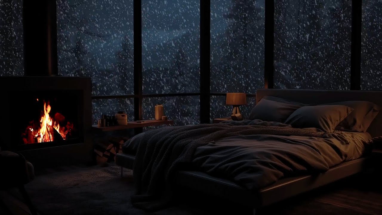 Relax with snowstorms and fireplace sounds | Journey in the bedroom, enter beautiful dreams | ASMR
