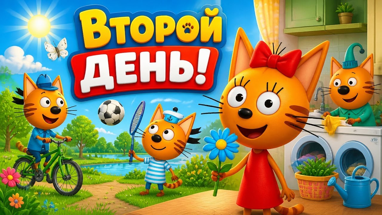 Три Кота Игра. Второй день с тремя котами. Спорт, природа и домашние дела