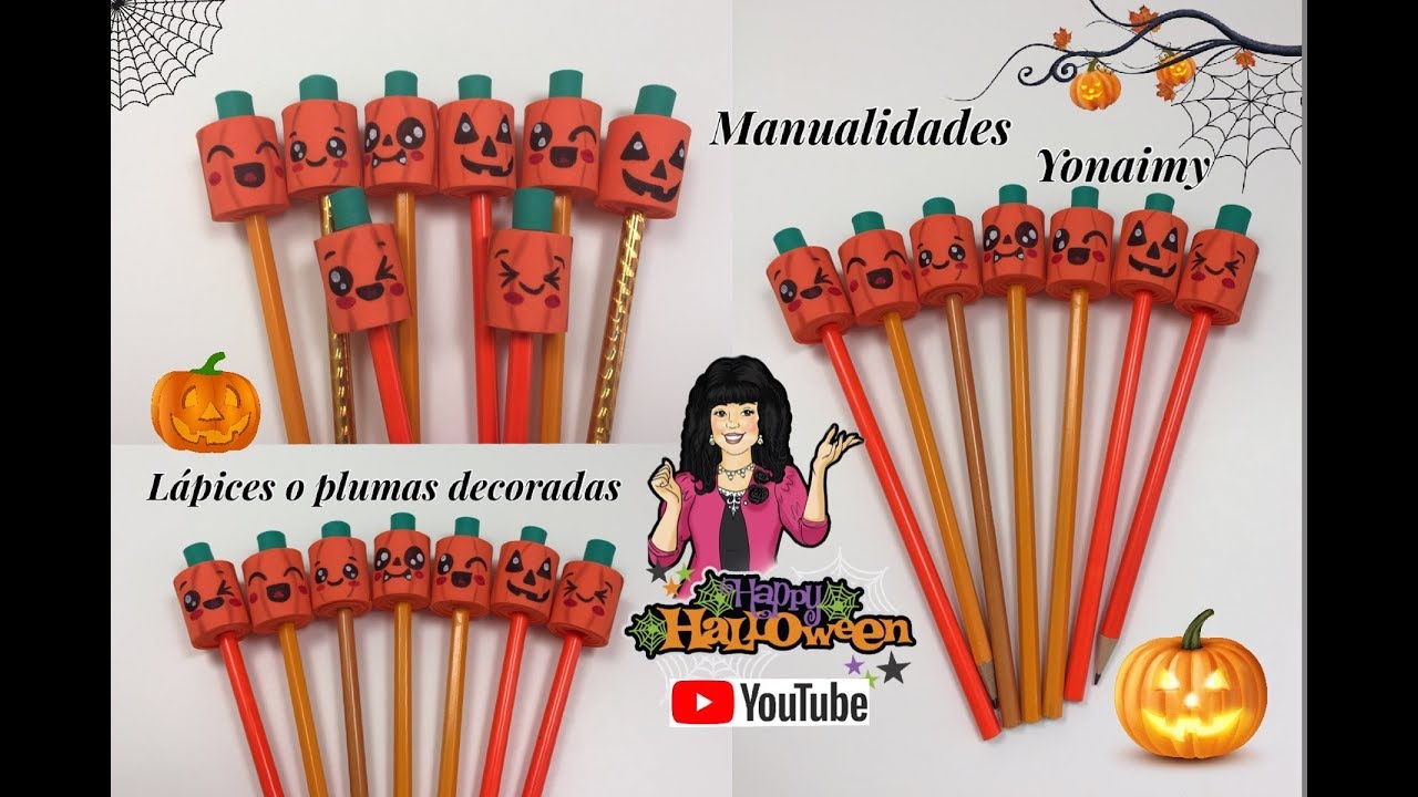 LAPICES O PLUMAS DECORADAS DE CALABAZAS DE HALLOWEEN