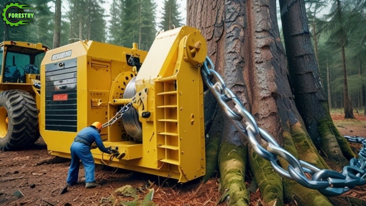 Extreme Dangerous Big Chainsaw Harvesting Skills | Fast Logging Heavy Equipment Operations #1