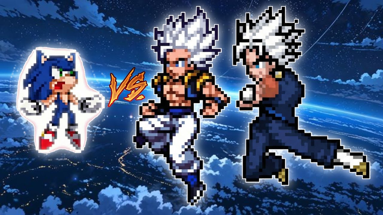 Sonic Chaos JT OP(AF) VS Gogeta OP(AF) & Vegeta OP(AF) in Jump Force Mugen
