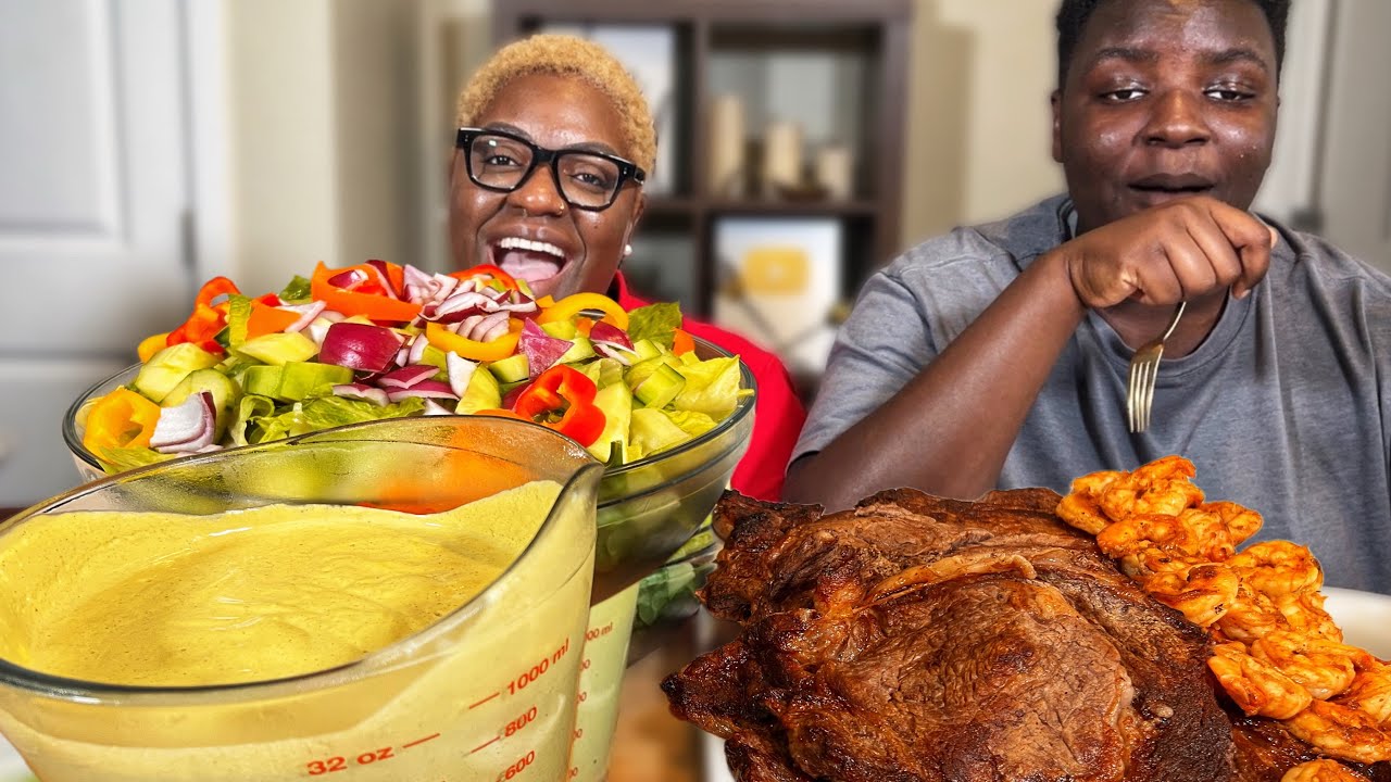 Mother-Son Steak & Shrimp Mukbang | Family Dinner Vibes