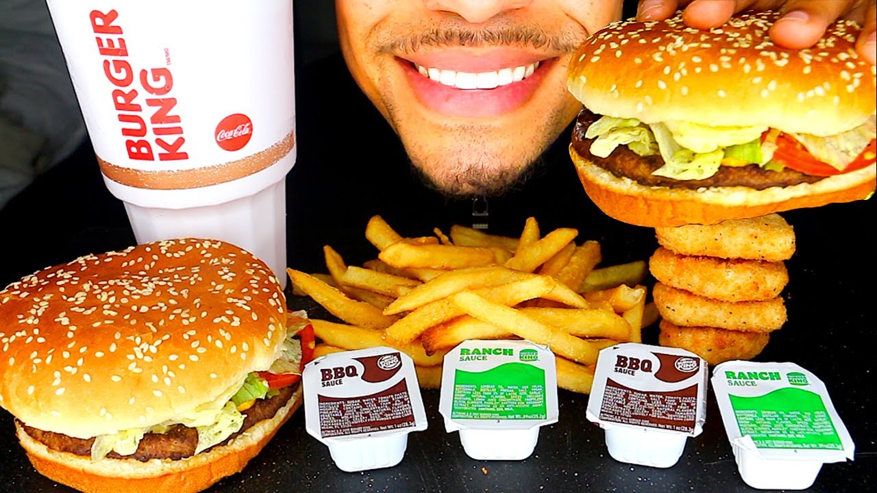 ASMR | BURGER KING CHICKEN NUGGETS IMPOSSIBLE WHOPPER CHEESEBURGER RANCH BBQ SAUCES EATING NO TALKIN