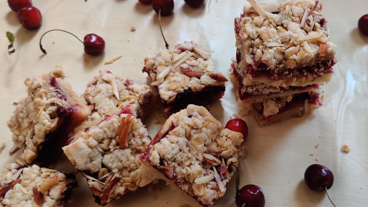 Cherry Pie Bars| Cherry crumb bars| Best eggless cherry bars| Cherry desserts| Fruit Bars