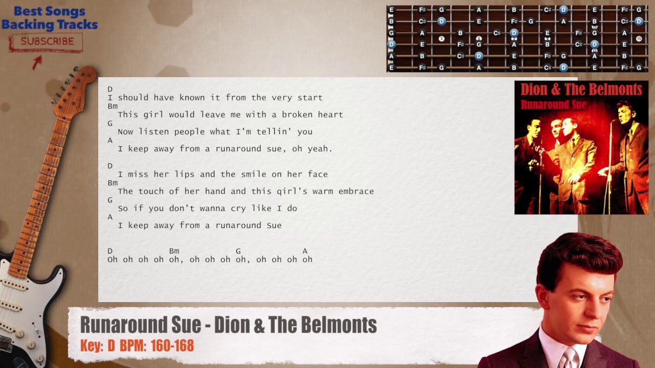 🎸 Runaround Sue - Dion & The Belmonts Guitar Backing Track with chords and lyrics